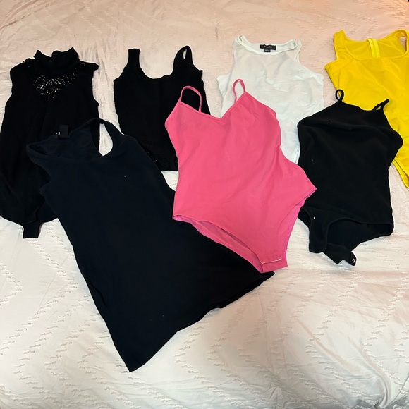 various Tops - Bundle Sz Small/Med 6 bodysuits, one black h&m tank